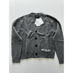 WE11DONE Unisex Cardigan Sweater Charcoal Gray Size S Pocket Logo Knit Wool NWT